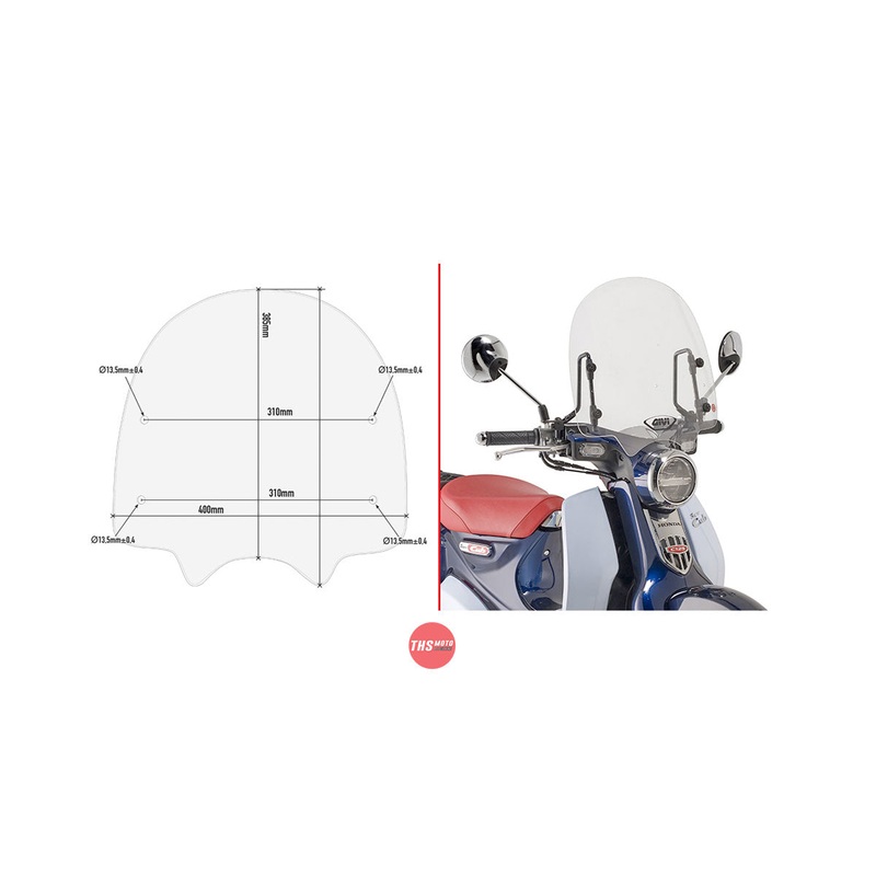 Givi Screen Honda C125 Super Cub '22-> Clear 38.5 X 40cm (Needs A1168A)